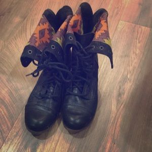 Tribal print combat boots